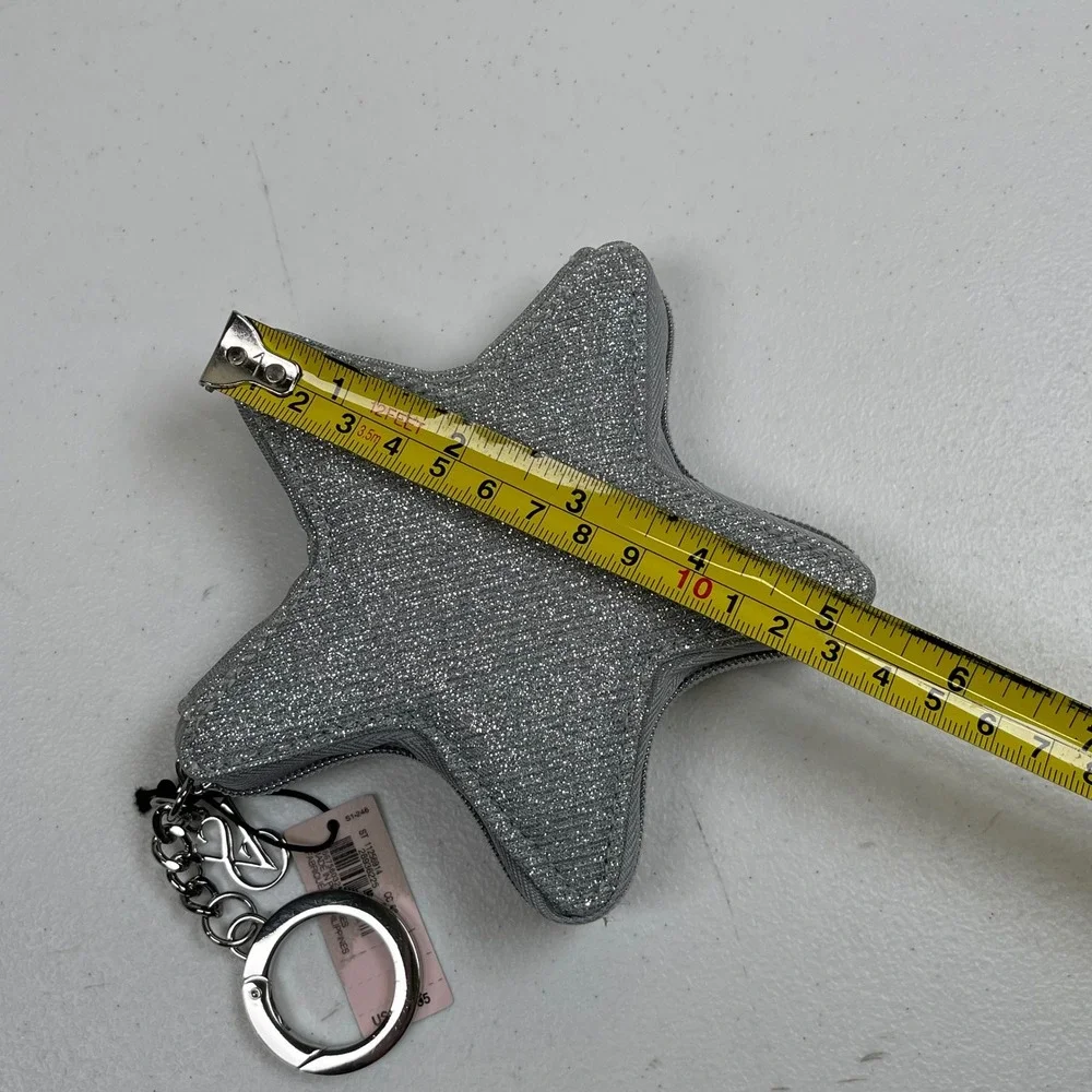 Victoria's Secret Star Glitter Keychain Coin Pouch Women Silver Sparkle Zip Case - Picture 5 of 5